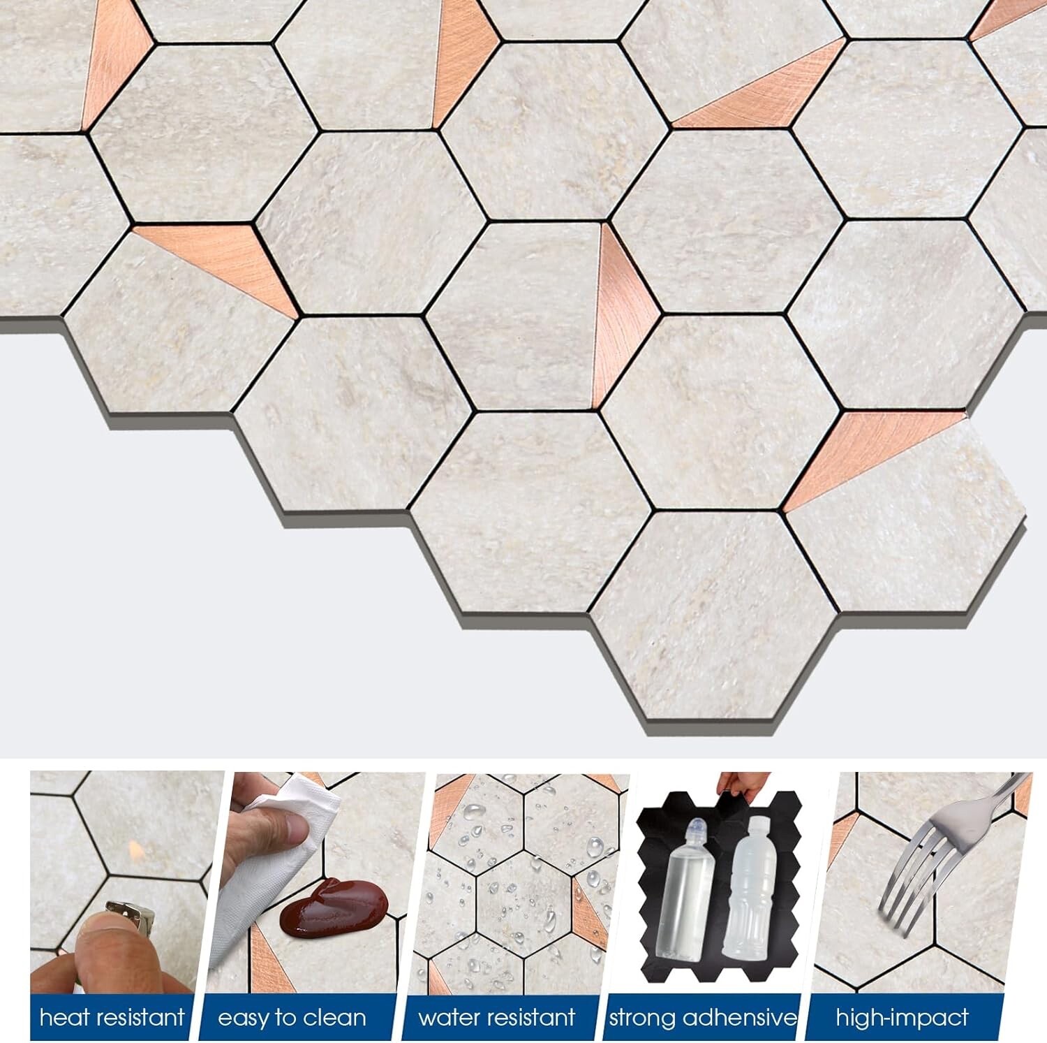 10-Sheet Hexagon Peel and Stick Backsplash Tile,12.2×11.34 inches Beige Marbl…
