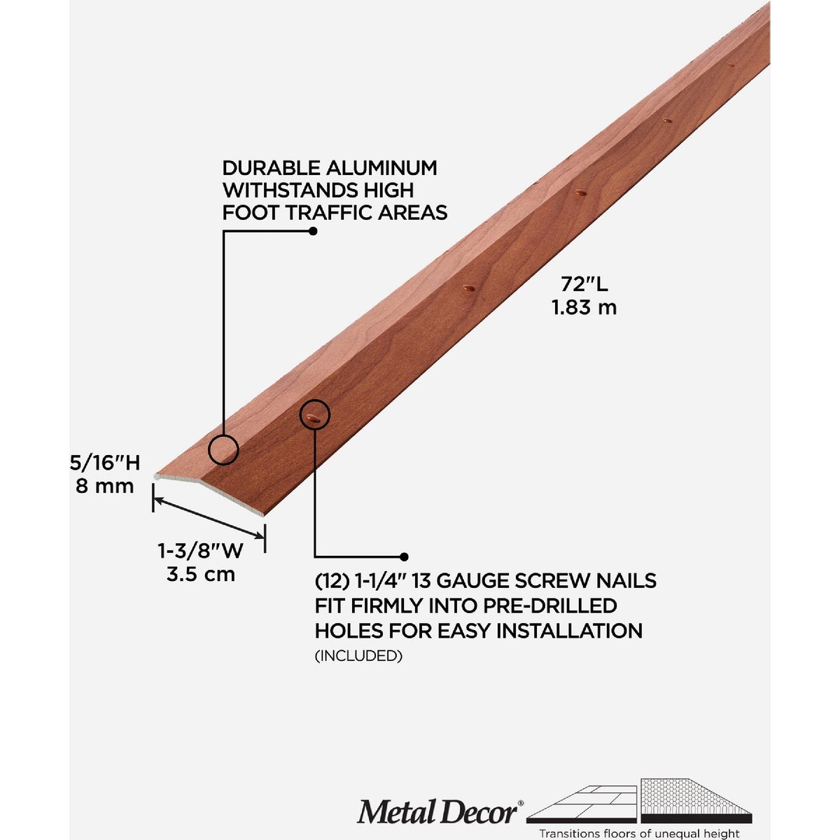 M-D Building Products 1-3/8 In. X 72 In. Cherry Aluminum Metal Decor Carpet Trim