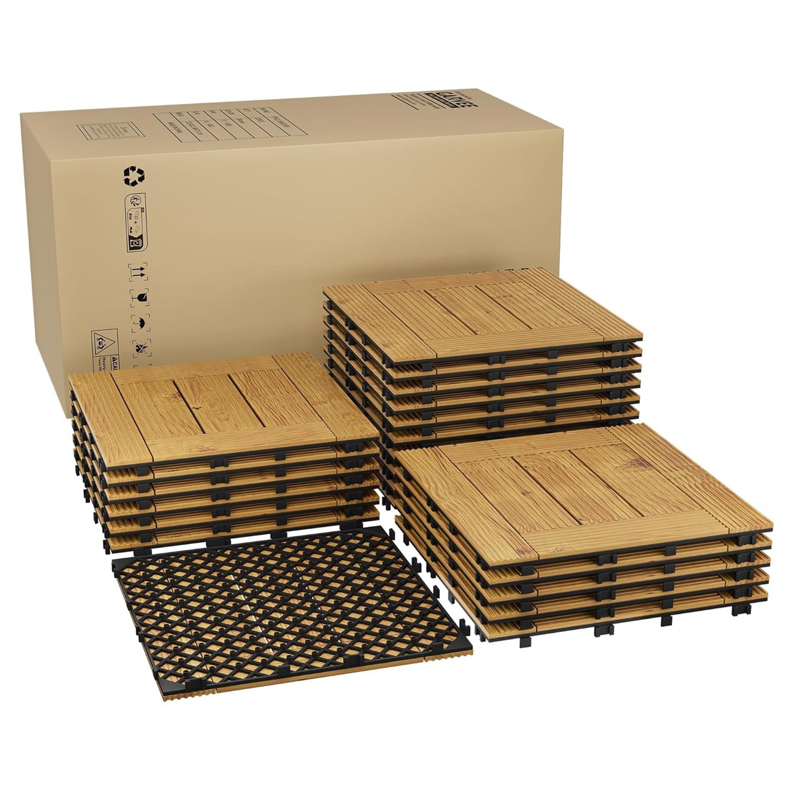 GRAVEE 22Pcs Acacia Wood Deck Tile 12″x12″ Outdoor Indoor Interlocking Flooring