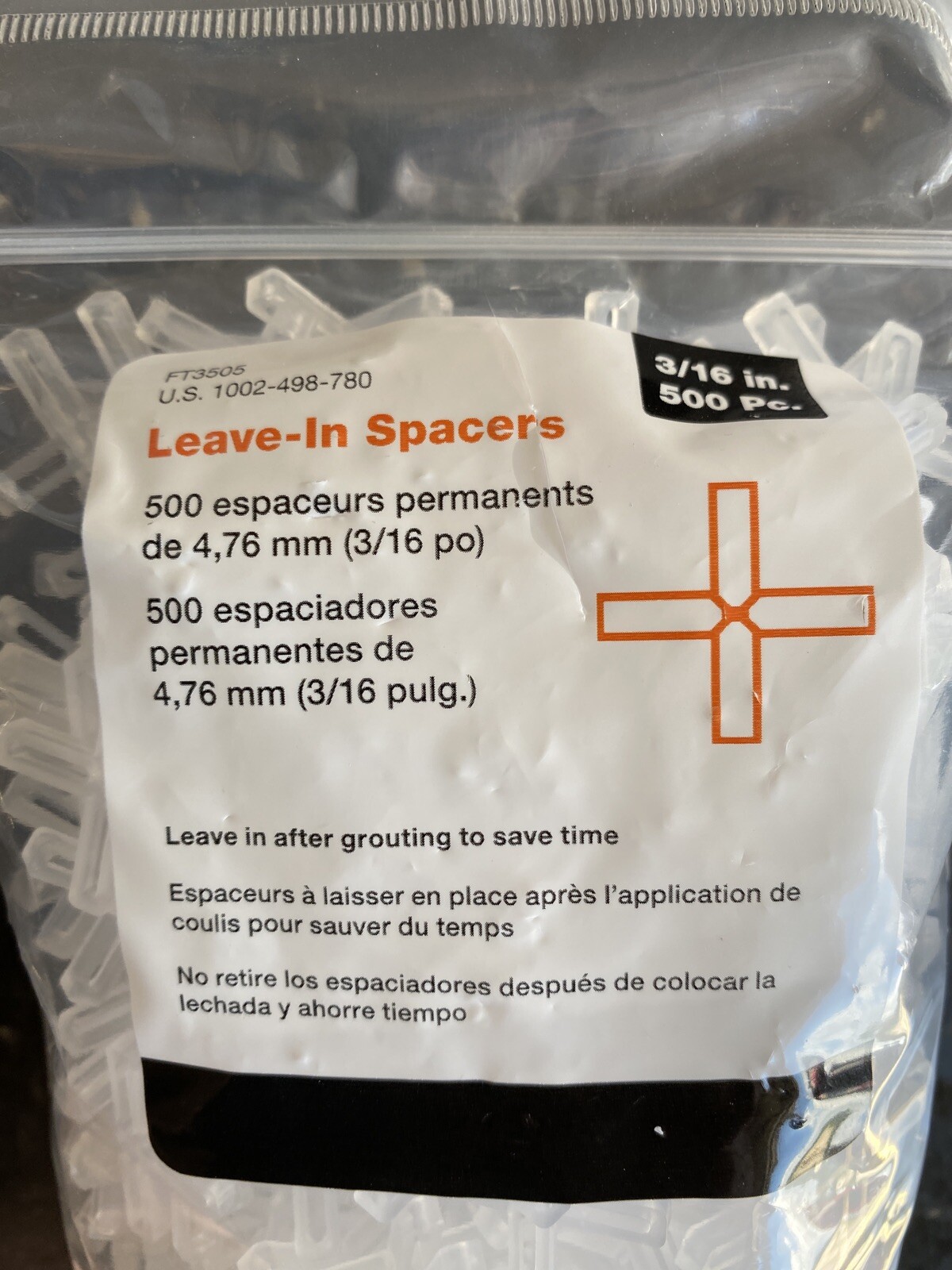 Lots Of -5- FT3505 Leave-in Space 3/16 in 500 Pcs. ( 2.500 total)