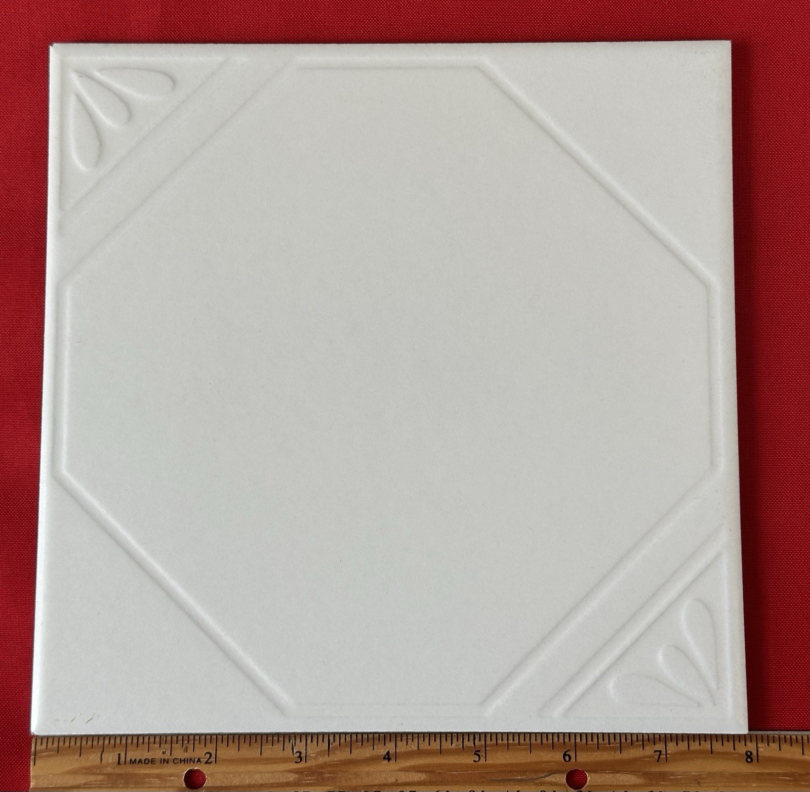 1 pc. Off-White with Pattern Ceramic Floor Tile: 7-7/8″ Smooth, Made USA