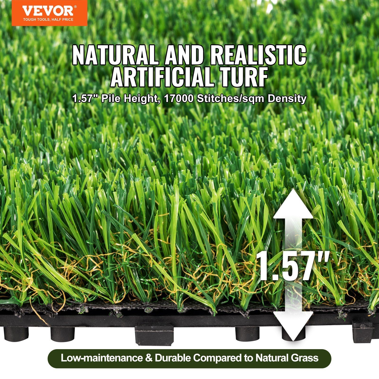 18pc 12x12in Interlocking Self-Draining Artificial Grass Tiles & Mat
