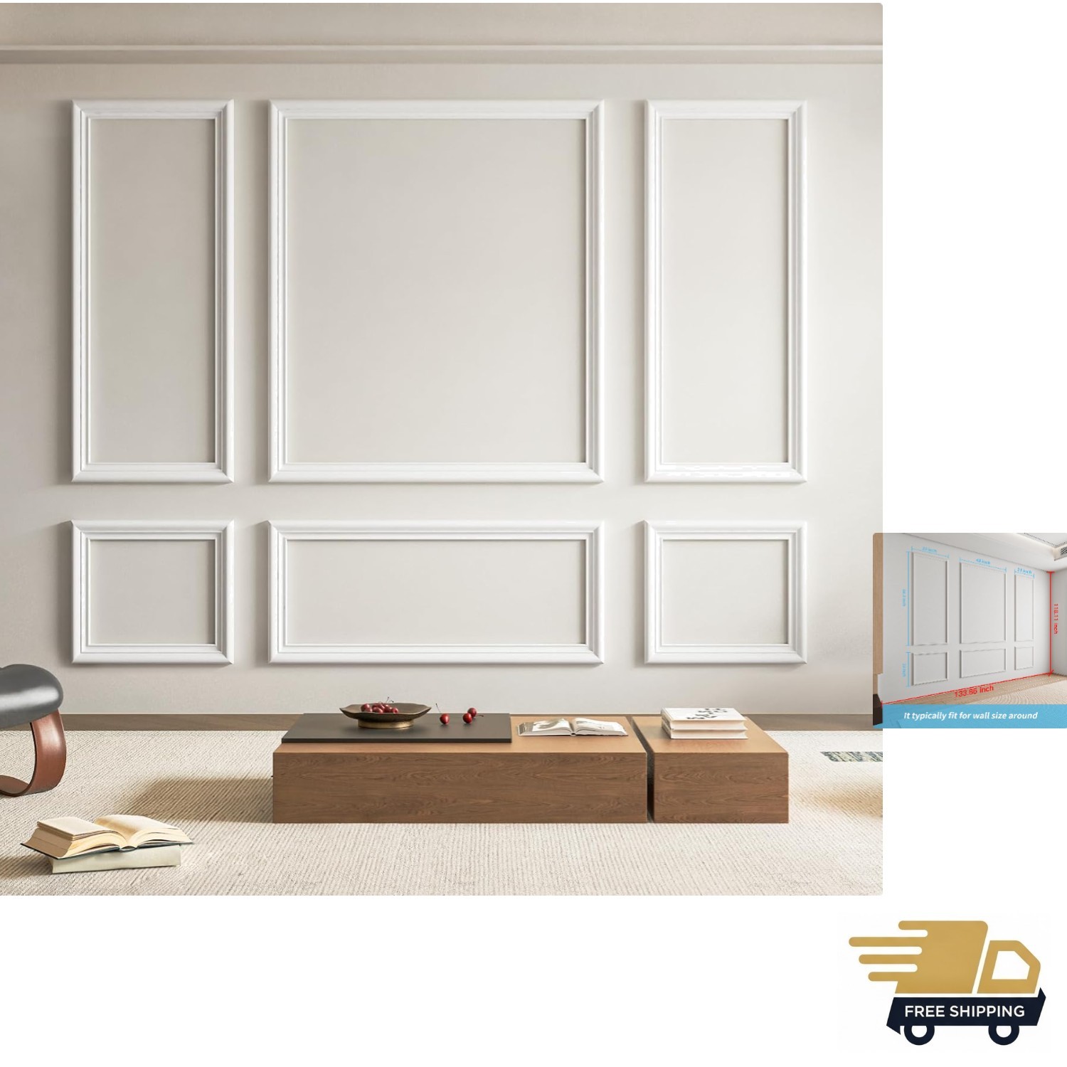 Pre-Cut Wall Molding Set of 6 pcs, Ready-to-Assemble Wainscoting Panels for I…