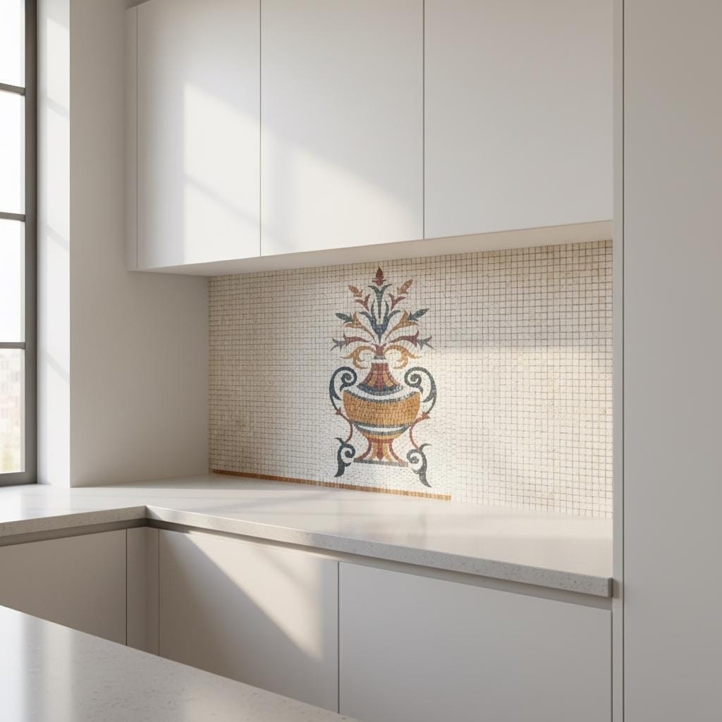 Handmade Marble Mosaic Kitchen Backsplash Roman Floral Wall Tile Natural Stone A