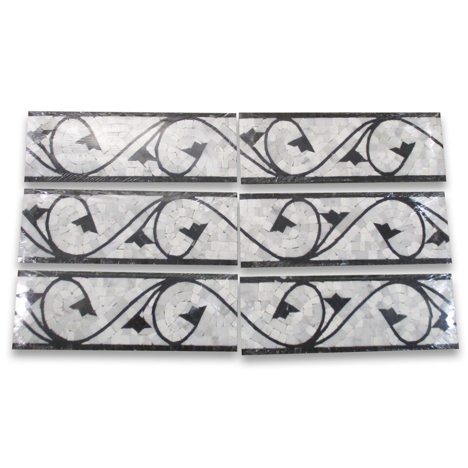 B4689P Marble Mosaic Border Listello Accent Tile Agean Bianco 5×14.5 Polished
