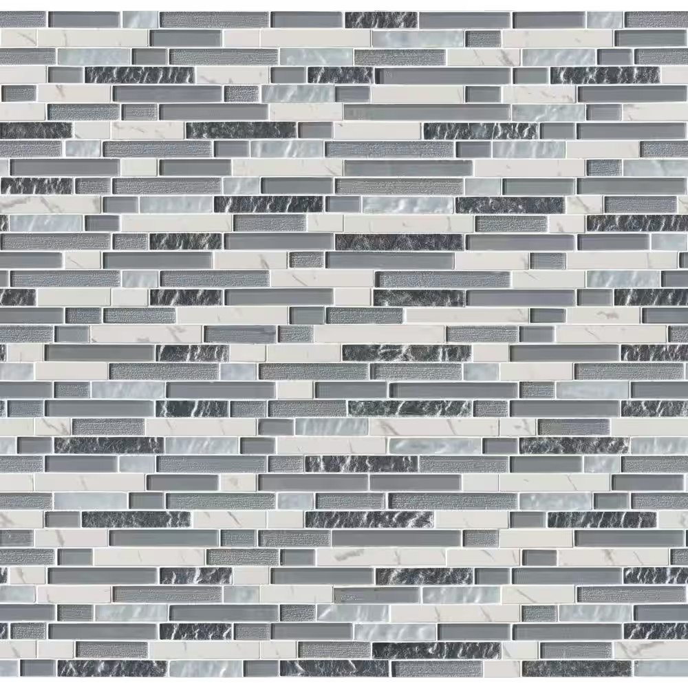 Whistler Ice Interlocking 11.81 In. X 12 In. X 8Mm Glass Mesh-Mounted Mosaic Til