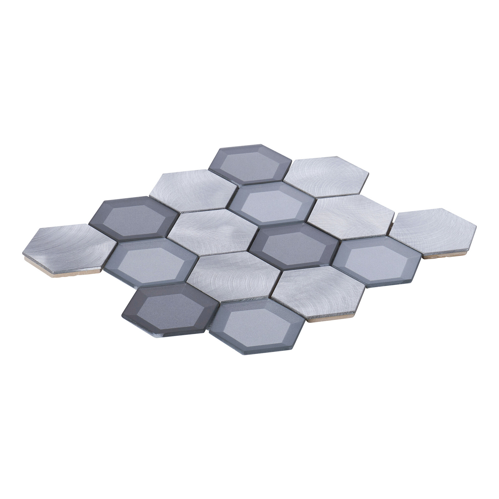 Gray Aluminum Glass Hexagon Modern Mosaic Tile Metallic Backsplash Kitchen Wall