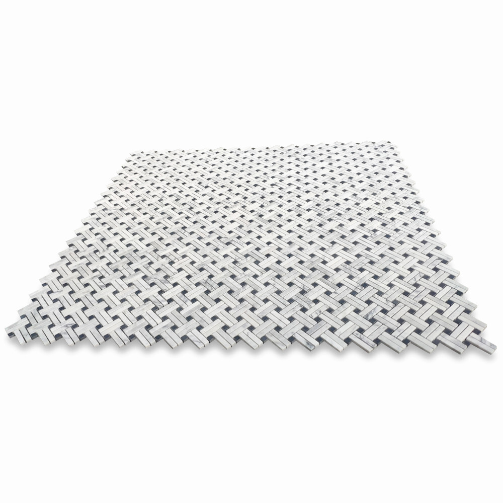 C691XH Carrara White Diagonal Basket Weave Stanza Marble Mosaic Tile Honed