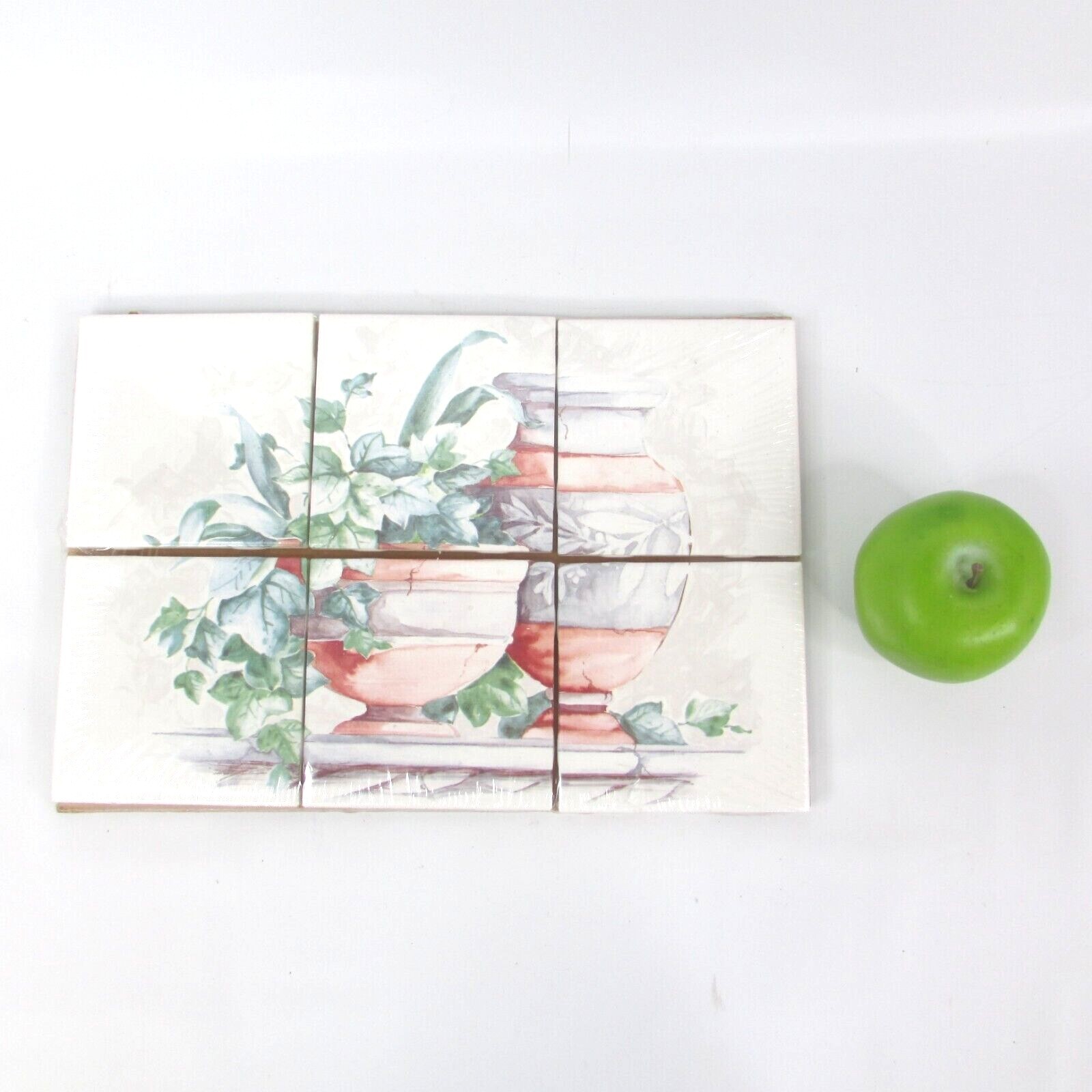 Ceramic Wall Tile Mural Plants in Terra Cotta Pots Urns “Eden Ivy” 6 Pcs 13″x9″