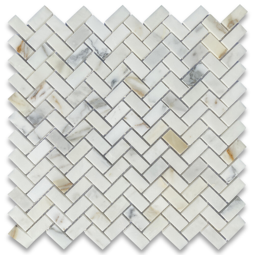 G70XH Calacatta Gold Calcutta Marble 5/8×1-1/4 Herringbone Mosaic Tile Honed