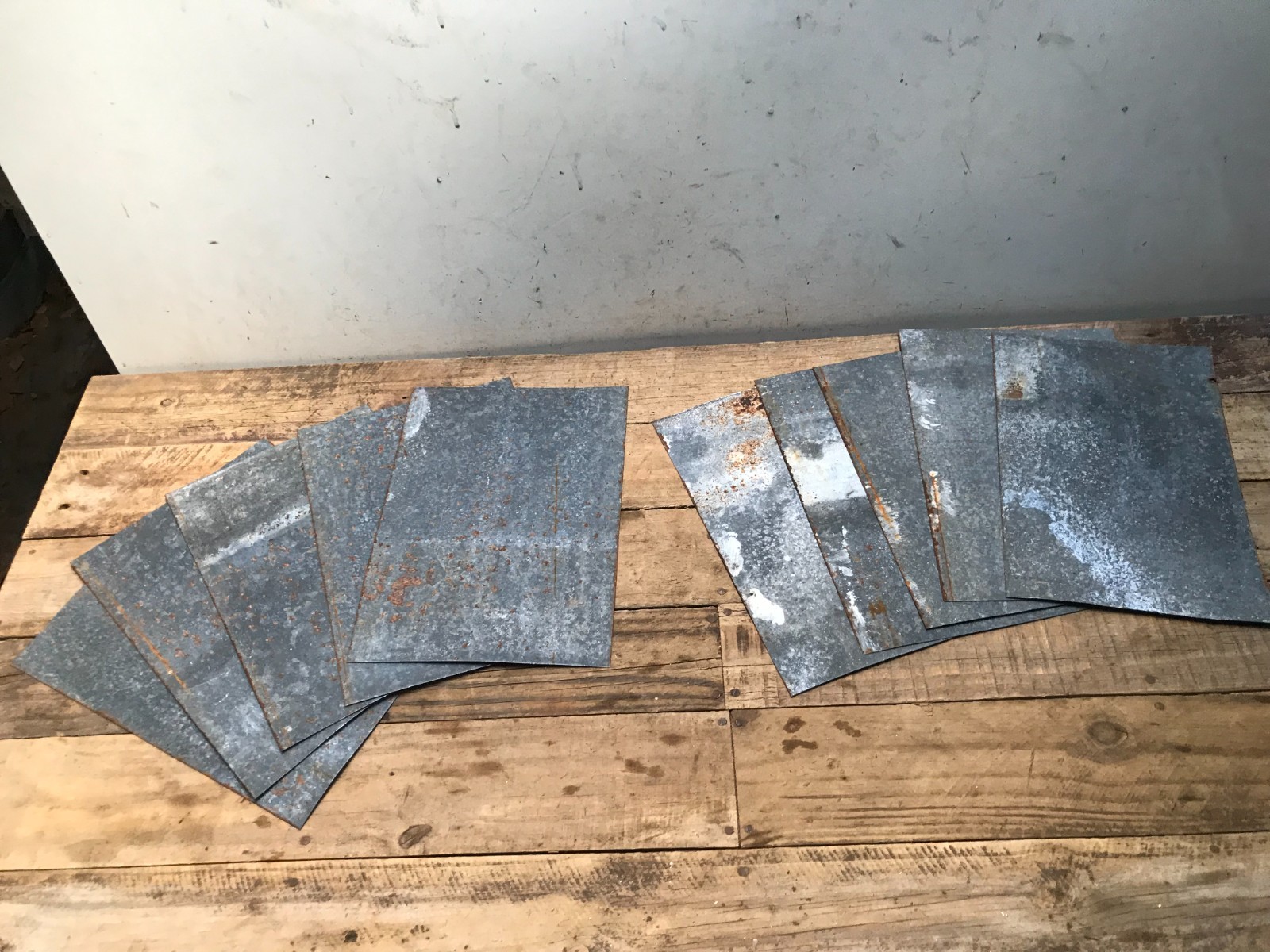 10 Rusty Galvanized Patina Sheet Metal 12″ x 7 1/2 – 8″ Wall Tile Art Garden (F)