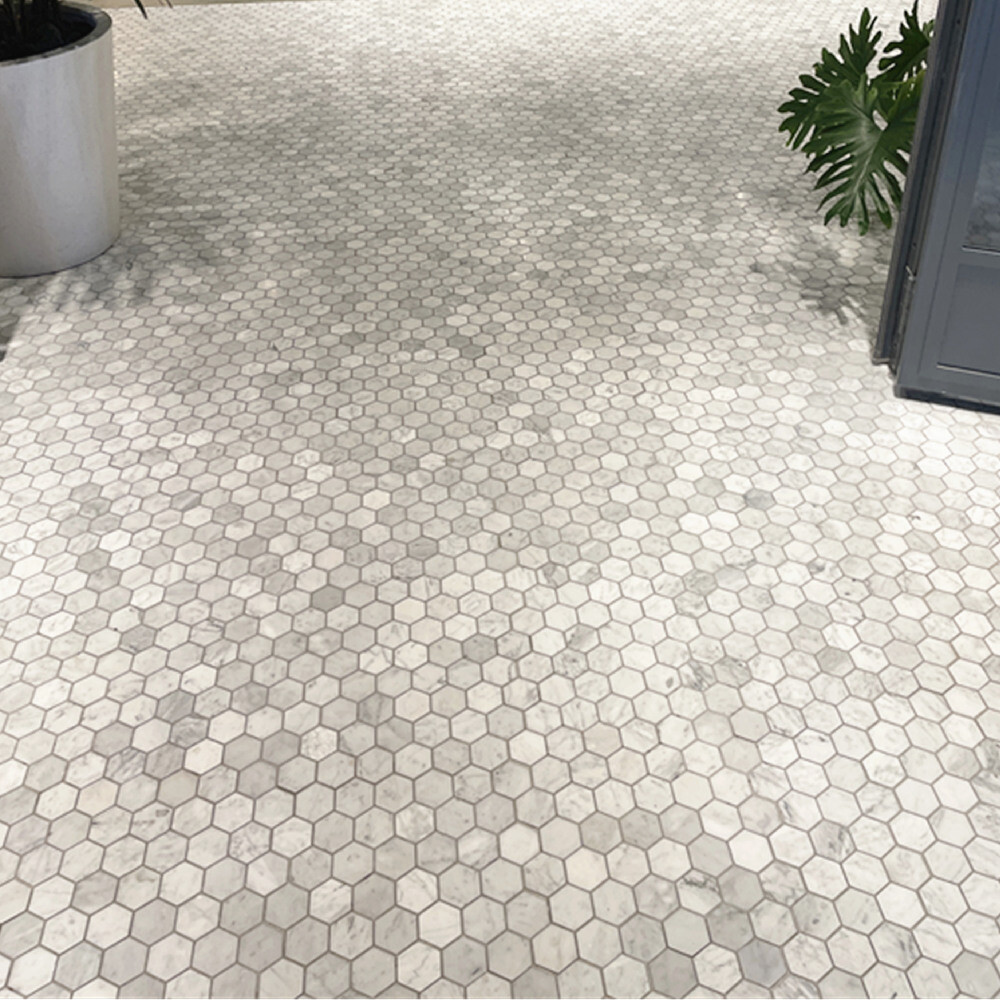 C32XH Carrara White Marble 2″ Hexagon Mosaic Tile Venato Carrera Honed