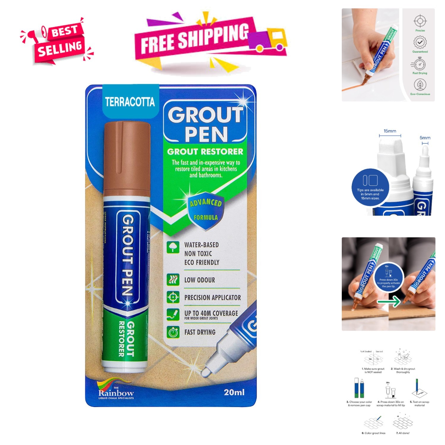 Long-Lasting Grout Paint Marker – Terracotta, 15mm Wide Tip for Instant Revive