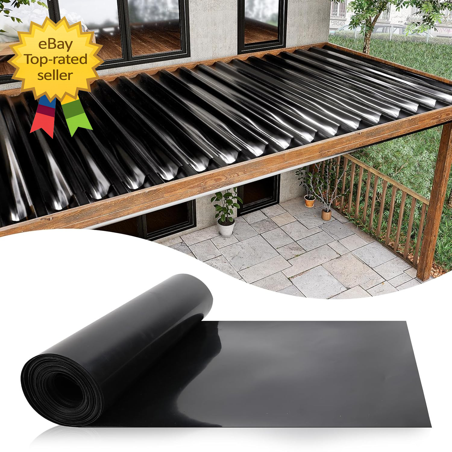 50FT Under Deck Drainage System Black HDPE Waterproof Membrane 12 Inch Joist