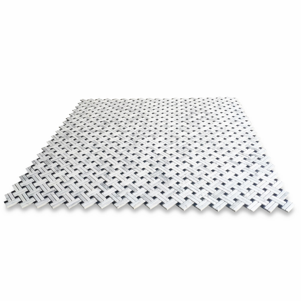C691XP Carrara White Diagonal Basket Weave Stanza Marble Mosaic Tile Polished