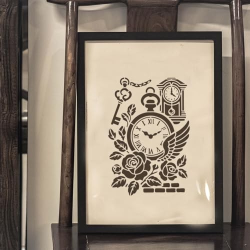 4Styles Vintage Gears Clocks Stencils with a Brush Creative Gears Clocks