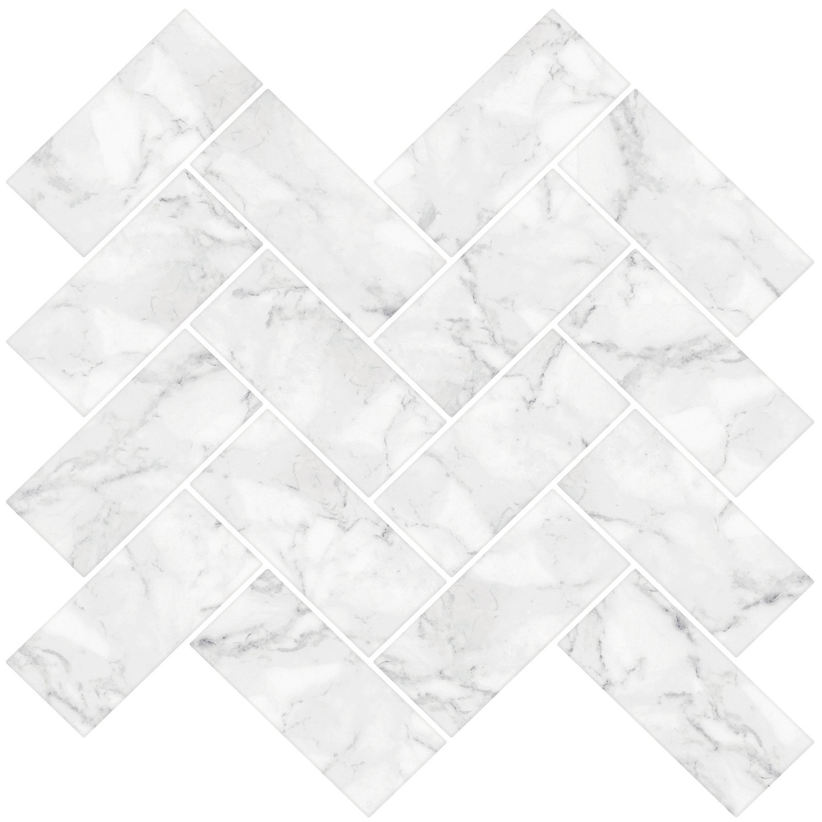 Herringbone Carrara Peel and Stick Backsplash Tiles White & OffWhite