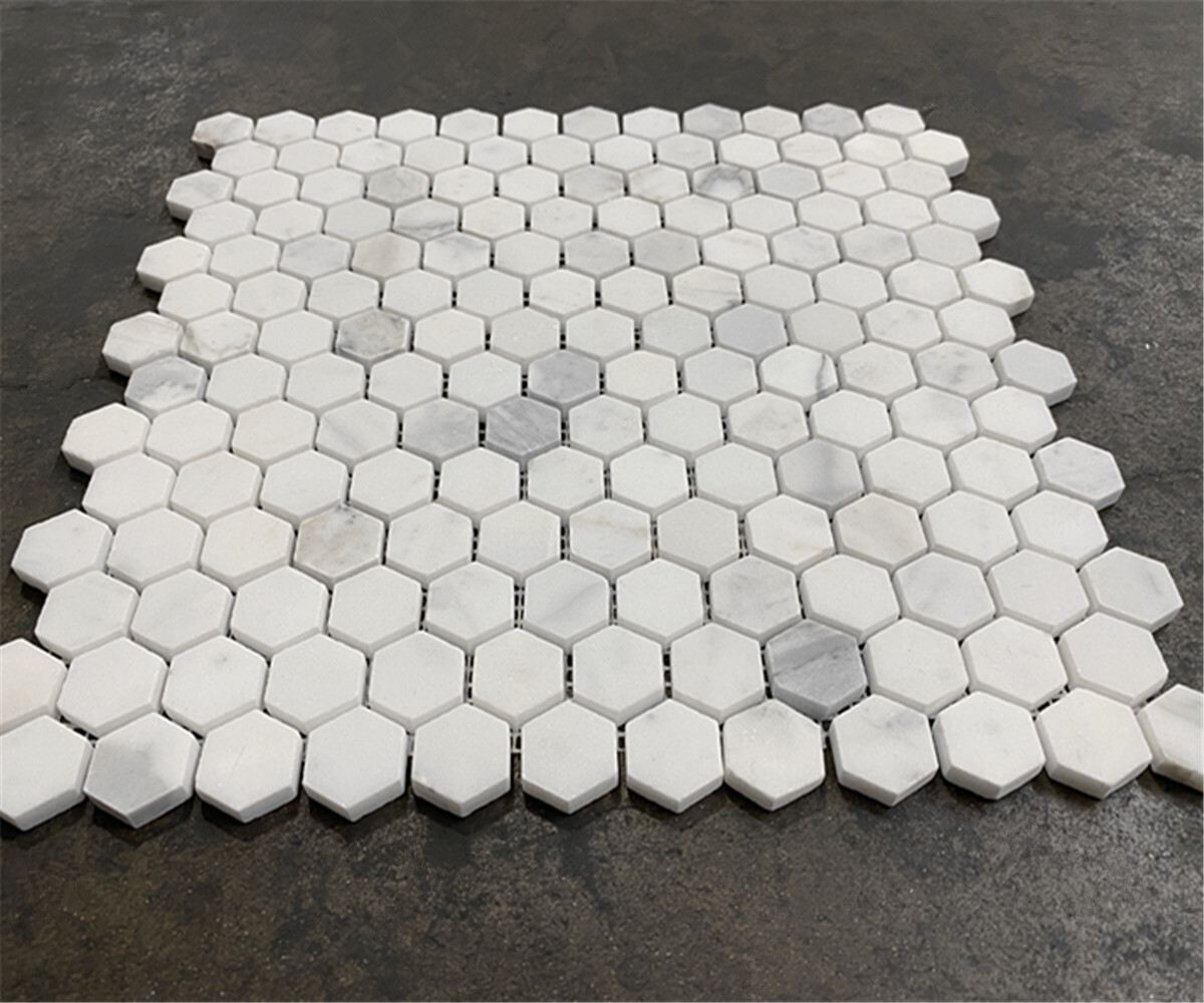L31XH 1″ Hexagon Statuary Statuario White Italian Marble Mosaic Tile Honed