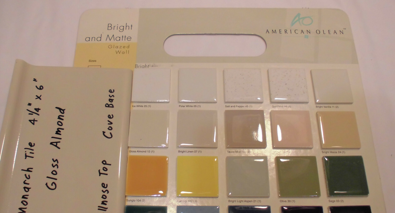 1 pc. Gloss Almond: Bullnose Top Cove-Base Ceramic Tile: 6″ X 4-1/4″ Monarch Co.