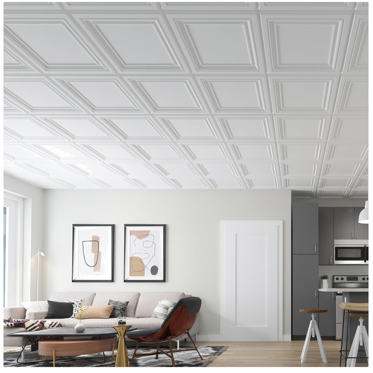 2’x2′ PVC Ceiling Tiles – 24-Pack – White – Water Resistant