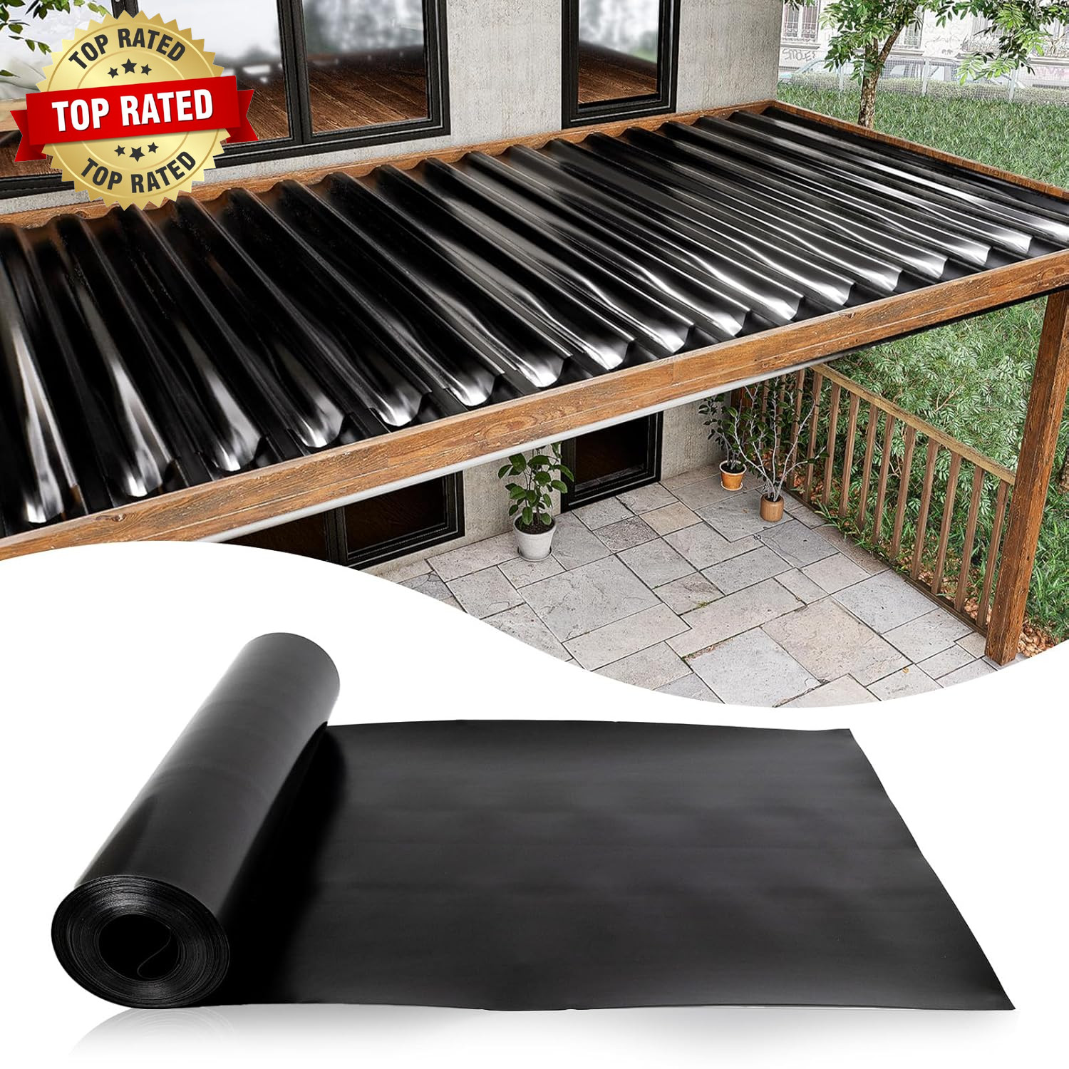 1PCS 50FT Black under Deck Drainage System Trough HDPE Waterproofing Membrane Fi