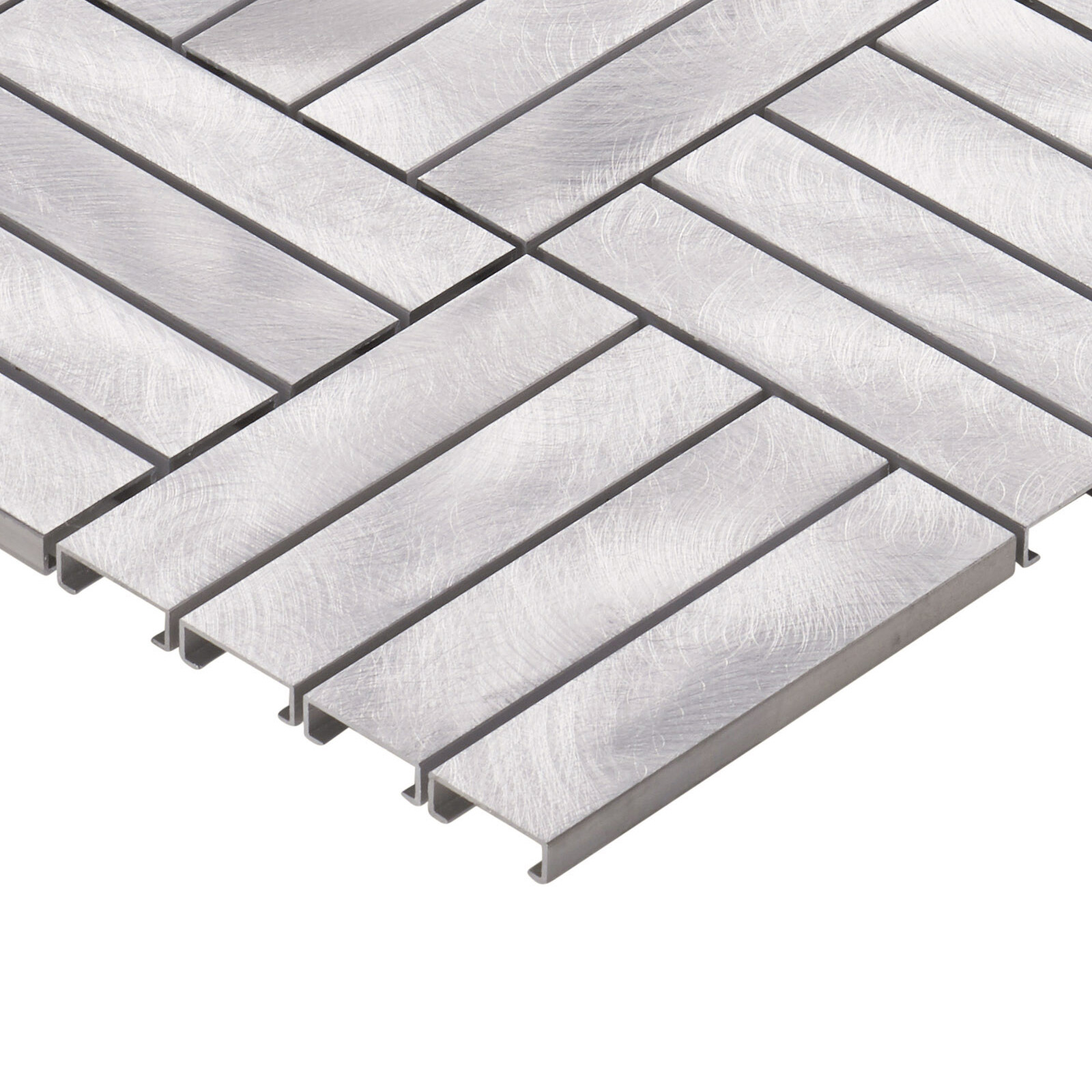 Aluminum Metallic Metal Basketweave Parquet Mosaic Tile Kitchen Wall Backsplash