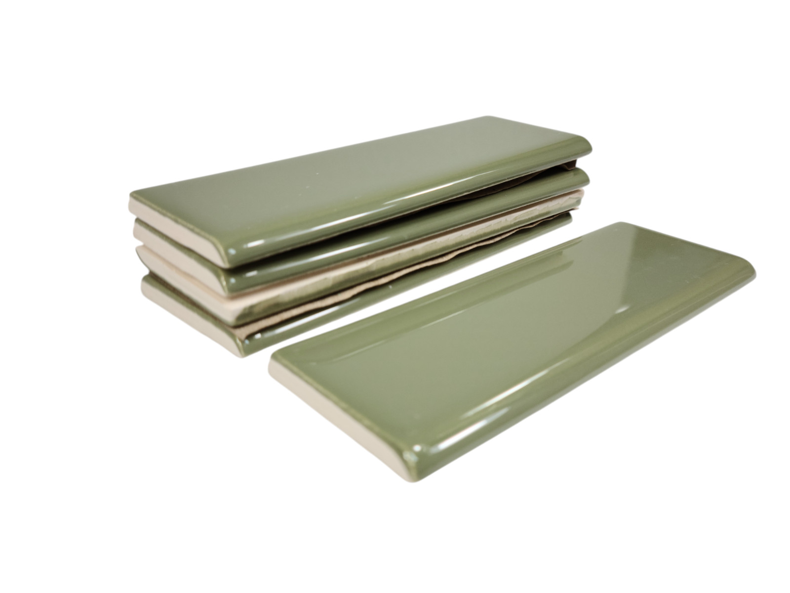 Avocado Green Ceramic Tile Bullnose Subway Backsplash Trim Mid Century Modern