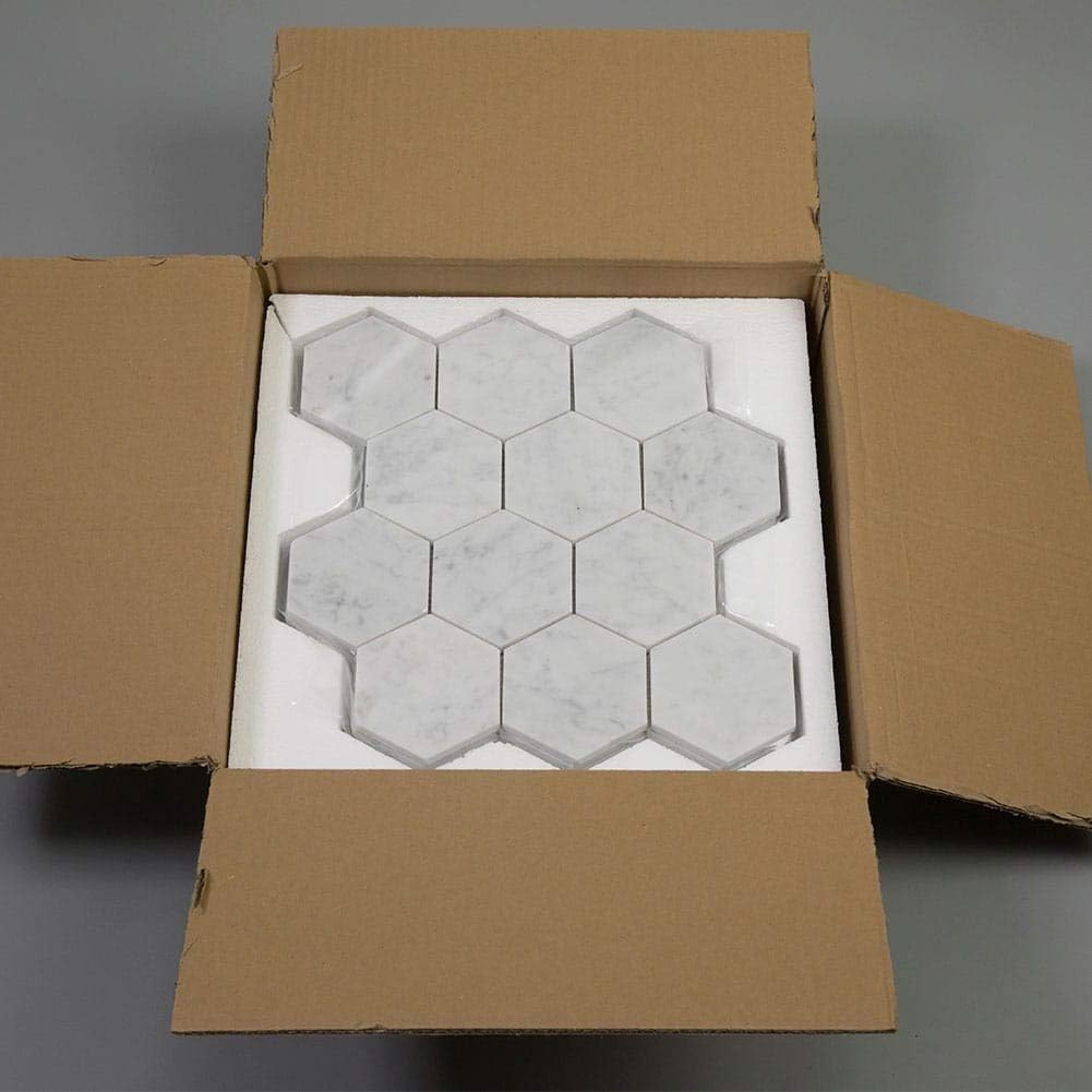 Elegant Italian Carrara Marble 4″ Hexagon Mosaic Tile for Backsplash & Floors