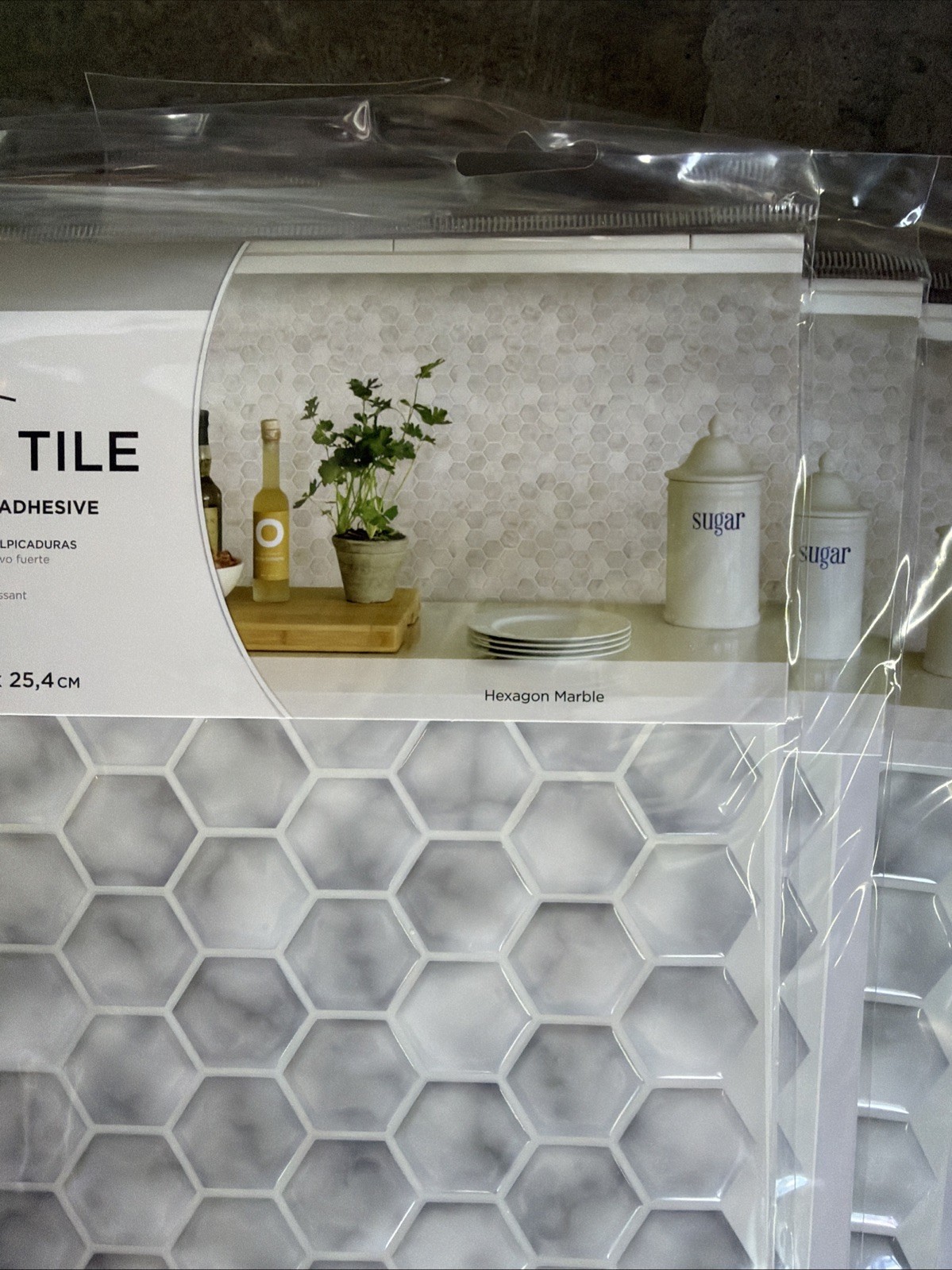 20 Tiles – InHome NH2359 Hexagon Marble Peel Stick Backsplash Tiles, White Grey