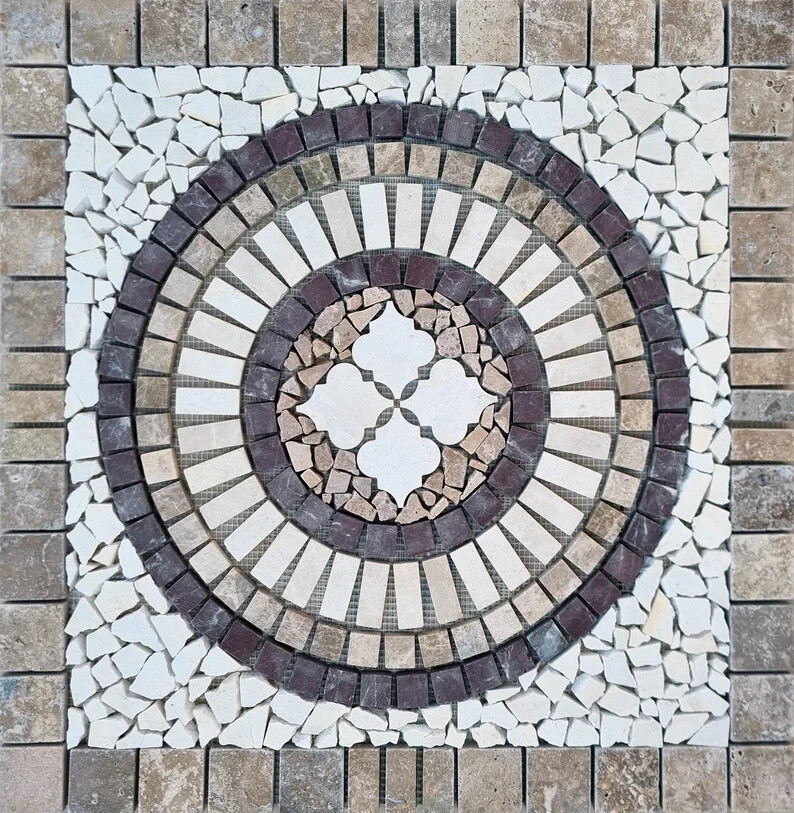 NATURAL STONE MOSAIC | Square Shape Handmade Mosaic | Medallion Mosaic