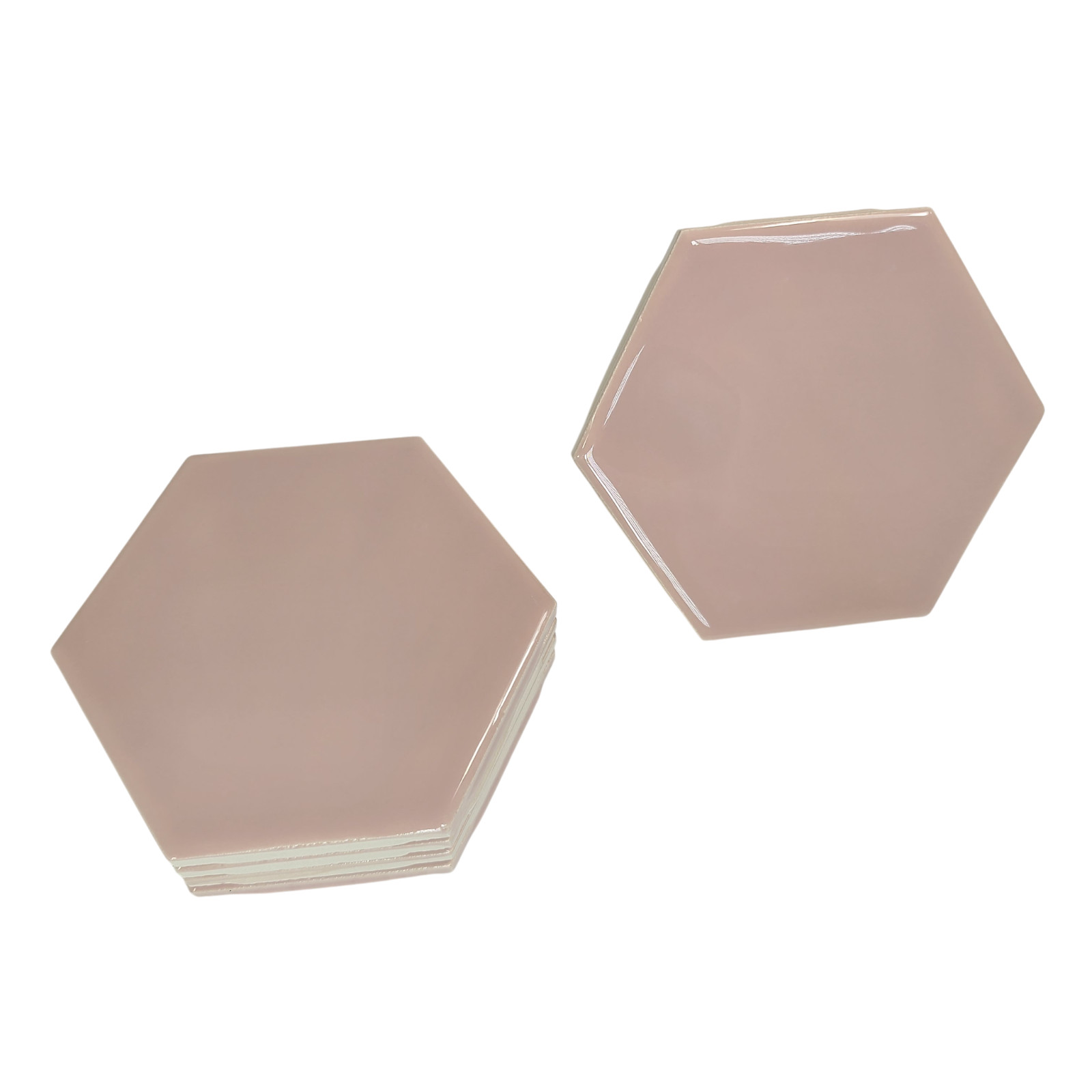 Pink Ceramic Tile Hexagon Subway Vintage Mid Century Modern Rippled Undulated
