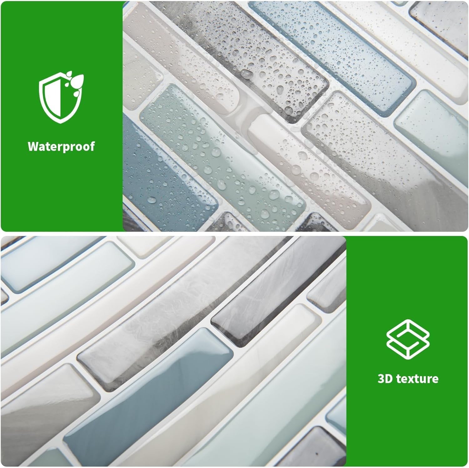 Blue/ Green Pastel Peel and Stick Backsplash 12x12in Heavy-Duty (Pack of 10)