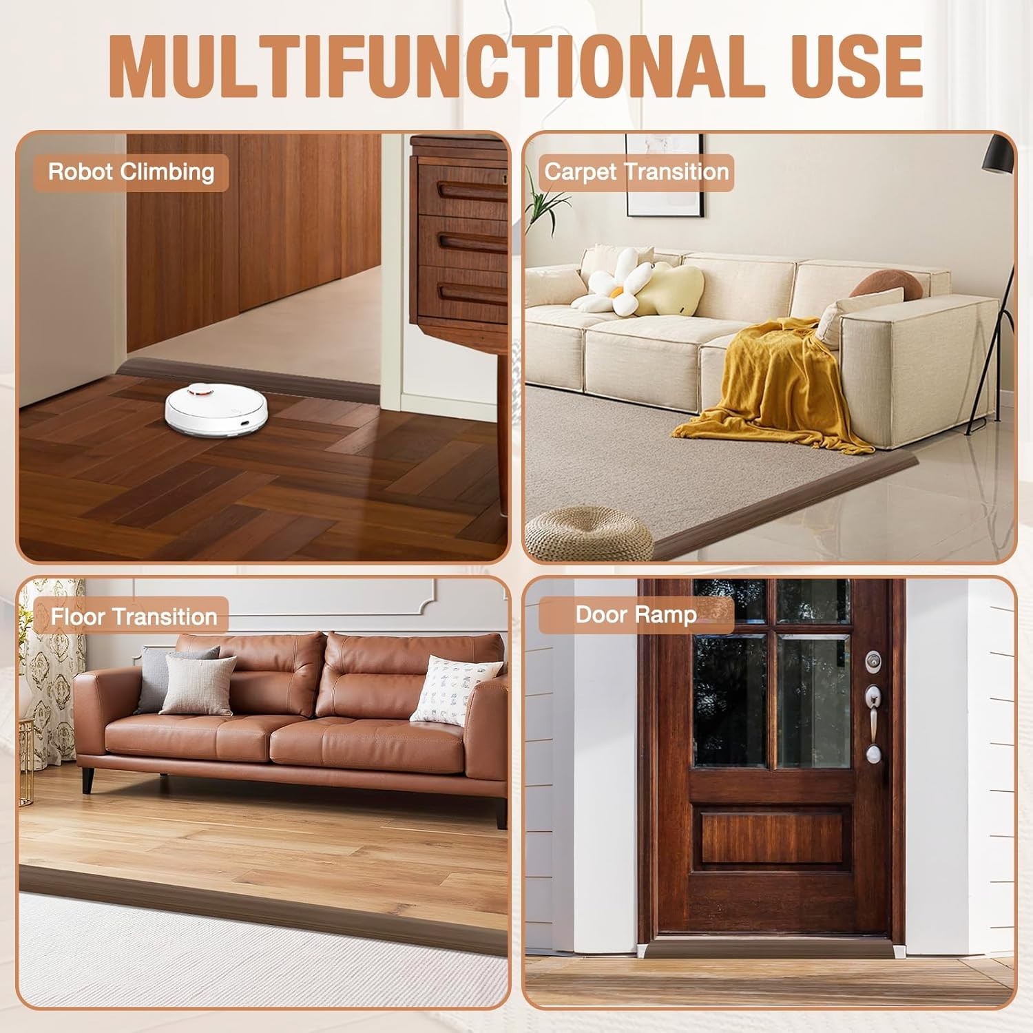 Easy Install Deep Brown Floor Transition Strip – 1/5″ to 2/5″, 3.3ft PVC Design