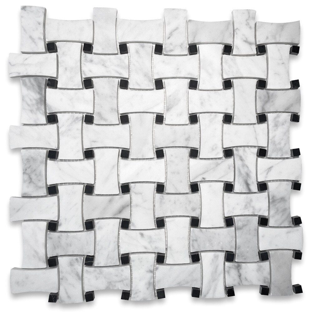 C671XH White Carrara Venato Marble DogBone Basketweave Mosaic Tile Honed