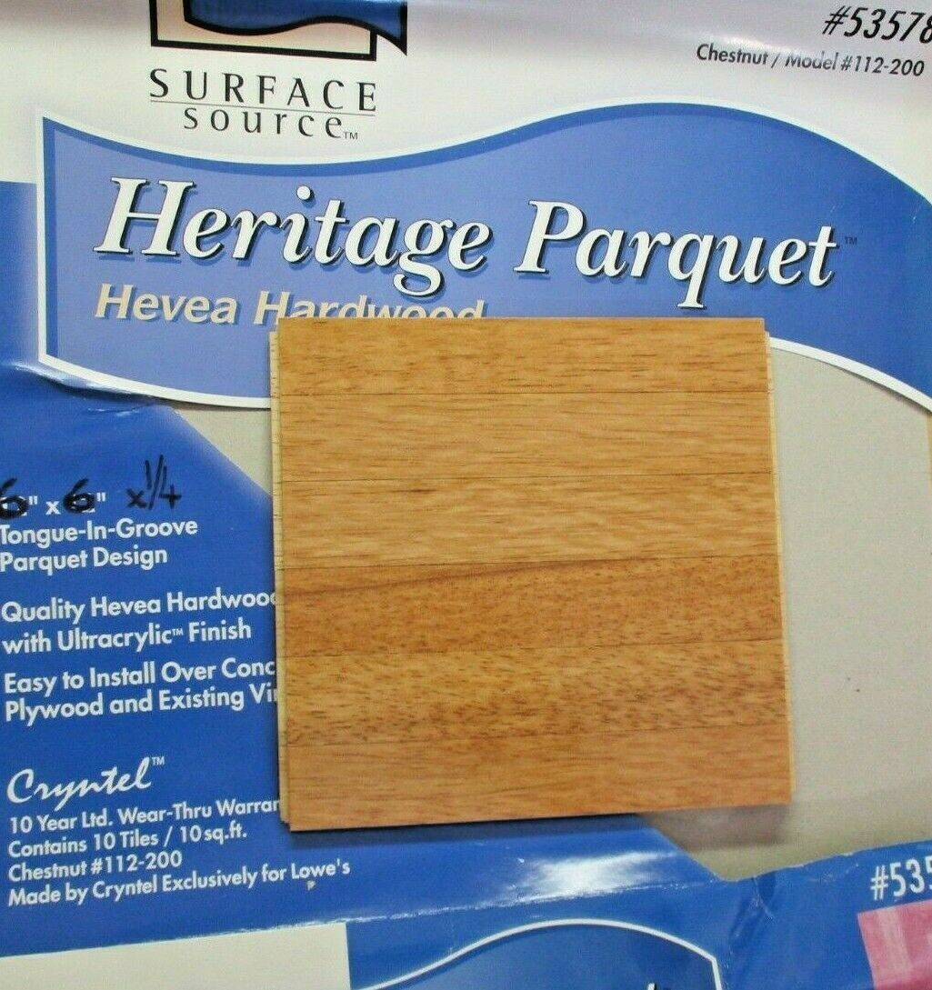 (1) 6″ x 6″Sq. Heritage Parquet Chestnut 53578 Hevea Wood 6 Finger Strip 112-200