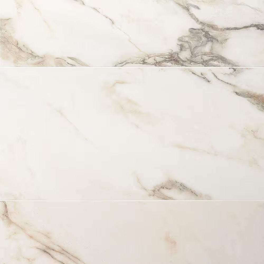 Saroshi Calacatta Rustico 11.81 In. X 23.62 In. Polished Marble Look Porcelain F