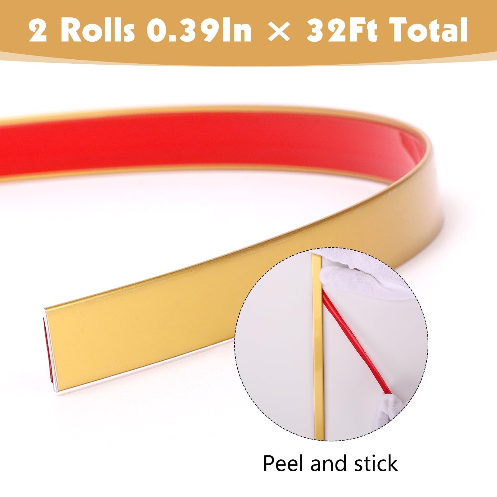 Gold Trim Peel and Stick 0.4” W × 394”L Total Gold Tape, 2 Rolls Self-Adh