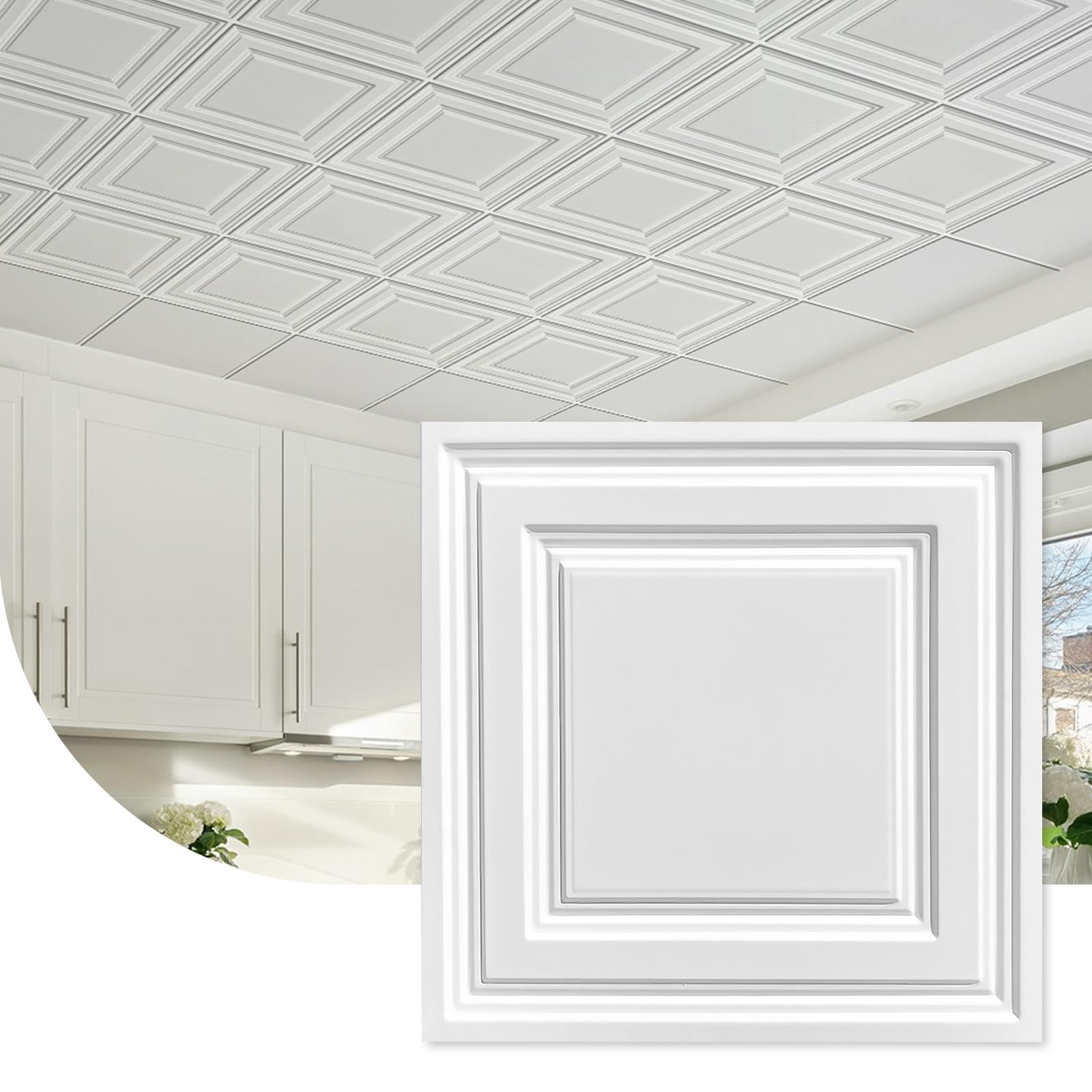 Gigrwiin 2ft x 2ft White Carved Relief Ceiling Tiles – Drop Ceiling Tile 24 x…