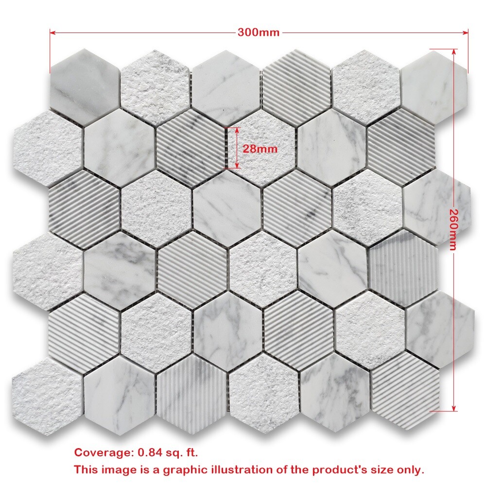 T32XH Thassos White Marble Hexagon Mosaic Tile 2 inch Honed
