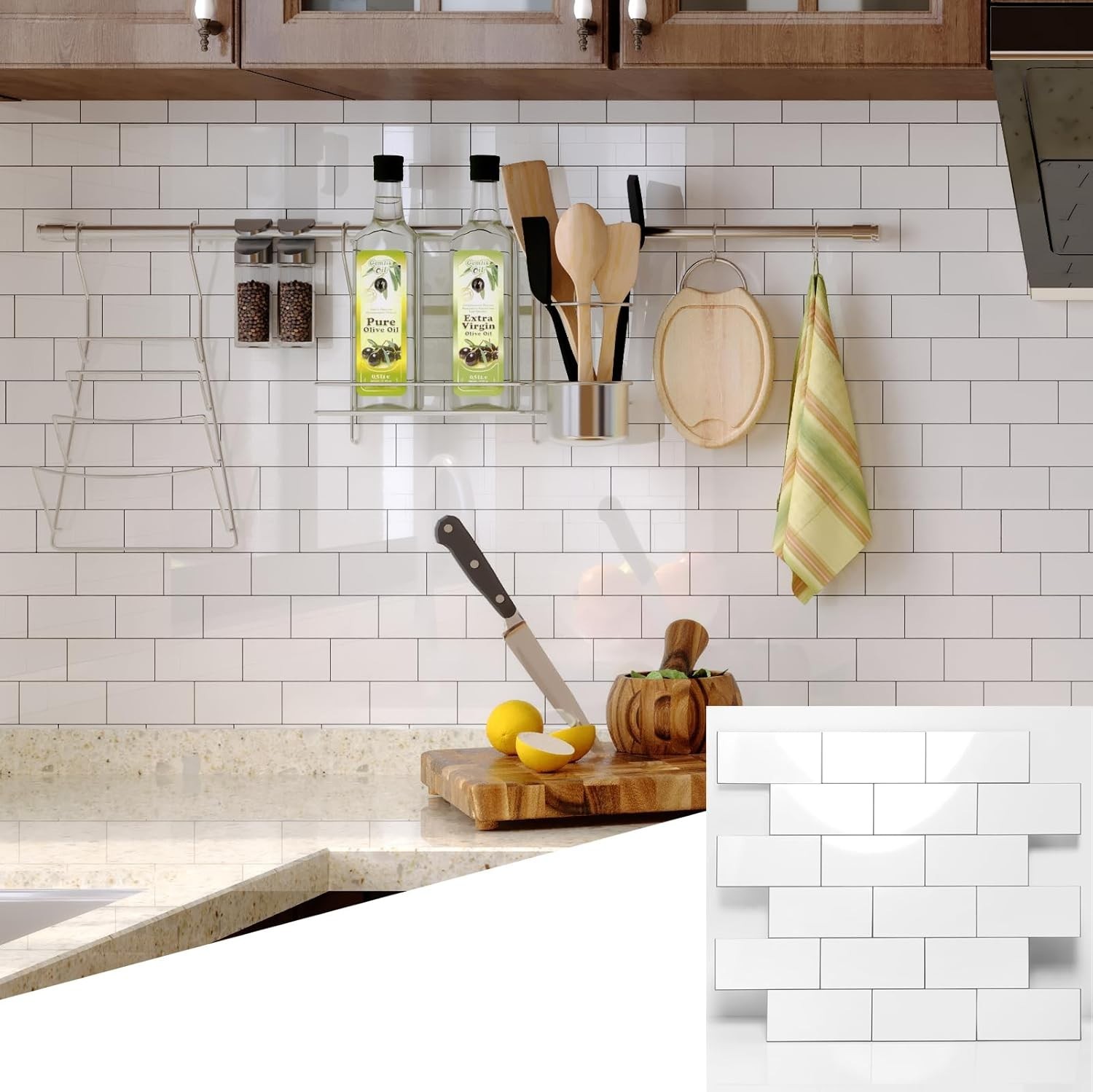 Elegant Peel and Stick Backsplash Tile 11.34″x11.57″ – 10 Pack in Glossy White