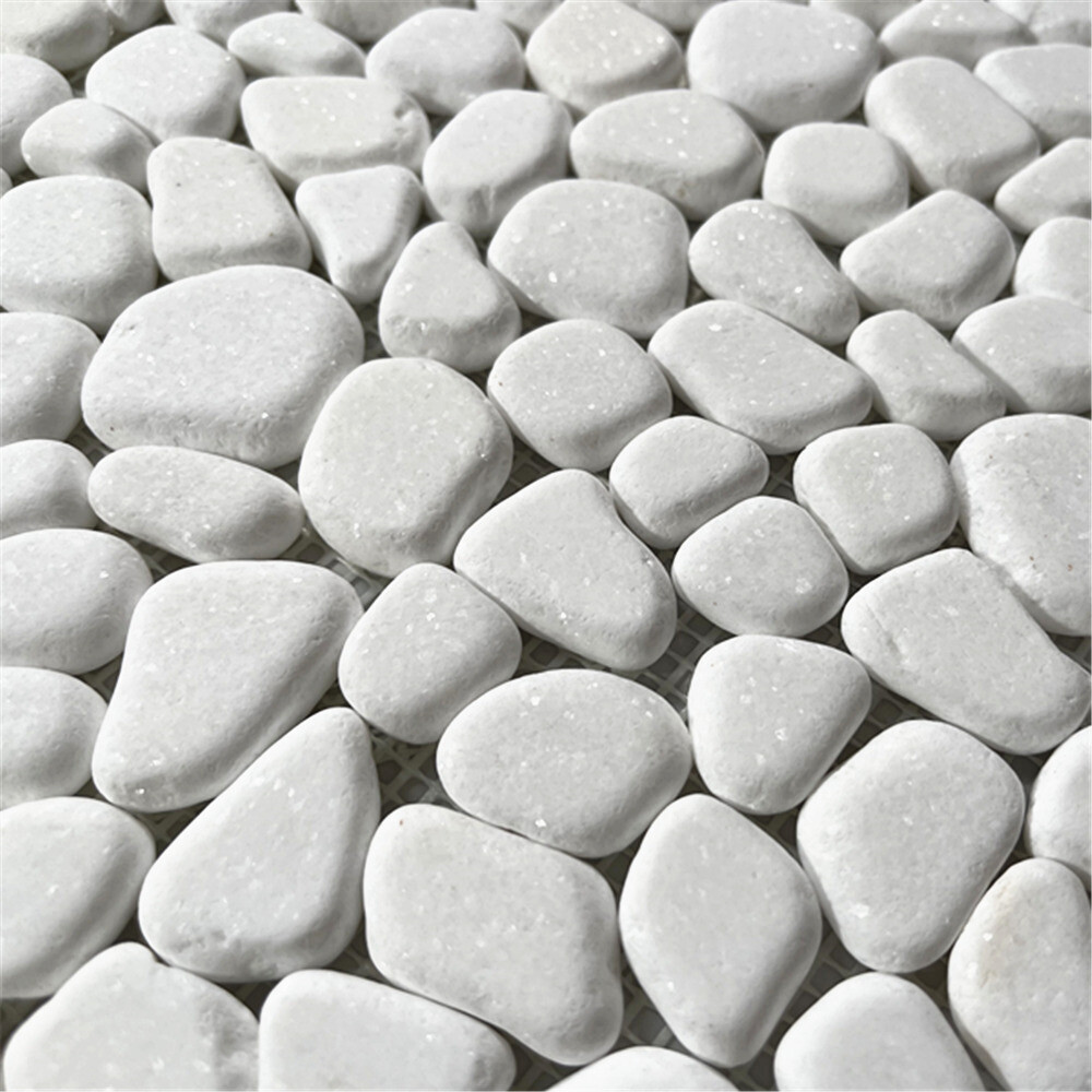 T98T Tumbled Thassos White Marble Pebble Stone Non Slip Shower Floor Tile