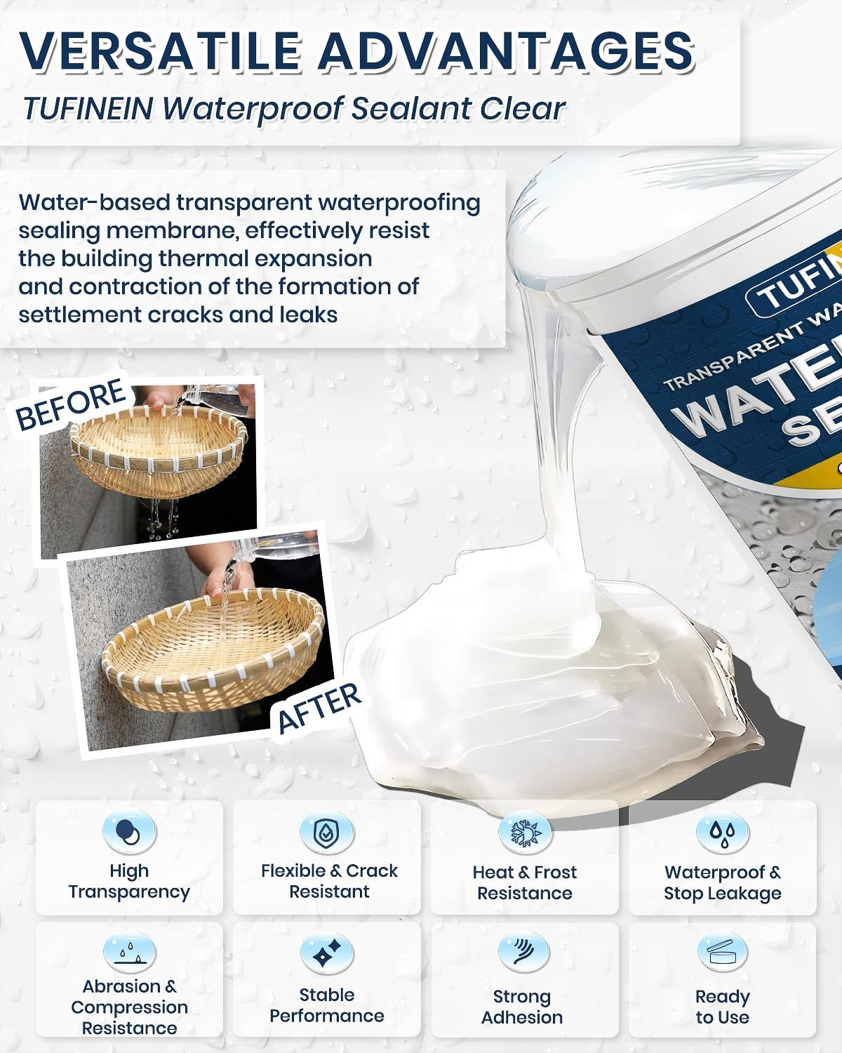 Waterproof Sealant 70Oz Clear, Transparent Waterproof Coating Water-Based In…