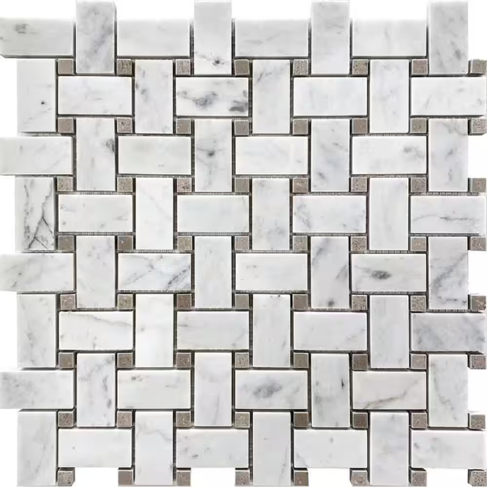 White 12 In. X 12 In. Basketweave Polished Eastern Beige Bianco Carrara Marble M