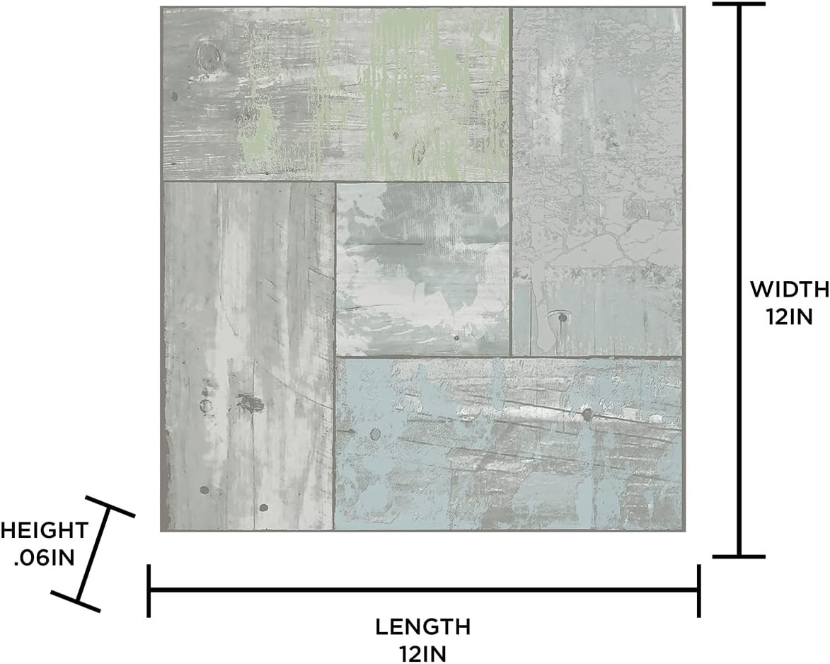 Easy Install Peel & Stick Floor Tiles – Shabby Chic Wood Look in Grey, 10-Pack