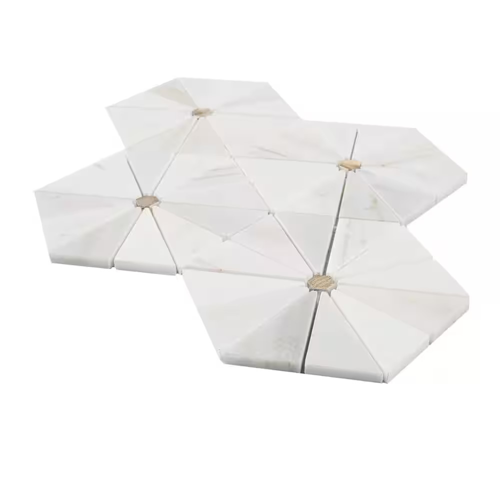 Elegante White Pinwheel 11 In. X 12 In. Stone/Metal Mesh-Mounted Mosaic Floor an