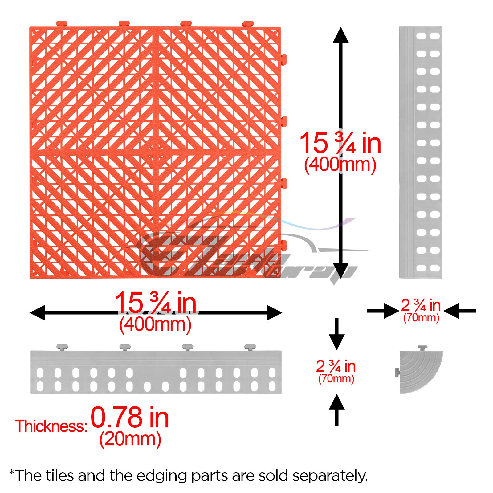 42pcs 16″x16″ Red Garage Floor Mat Perforated Flooring Tile Shop Interlocking