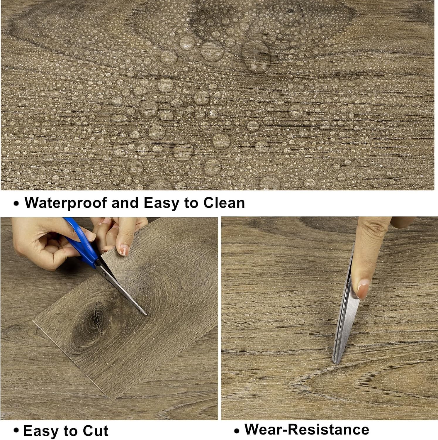 10-Pack Peel and Stick Waterproof Vinyl Floor Tiles – Brown Wood Plank Look