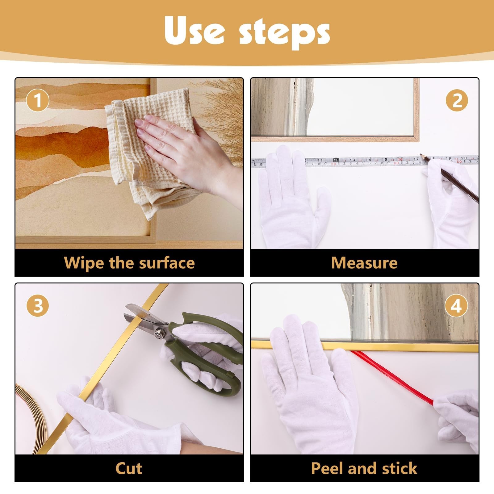 Gold Trim Peel and Stick 0.4” W × 394”L Total Gold Tape, 2 Rolls Self-Adh