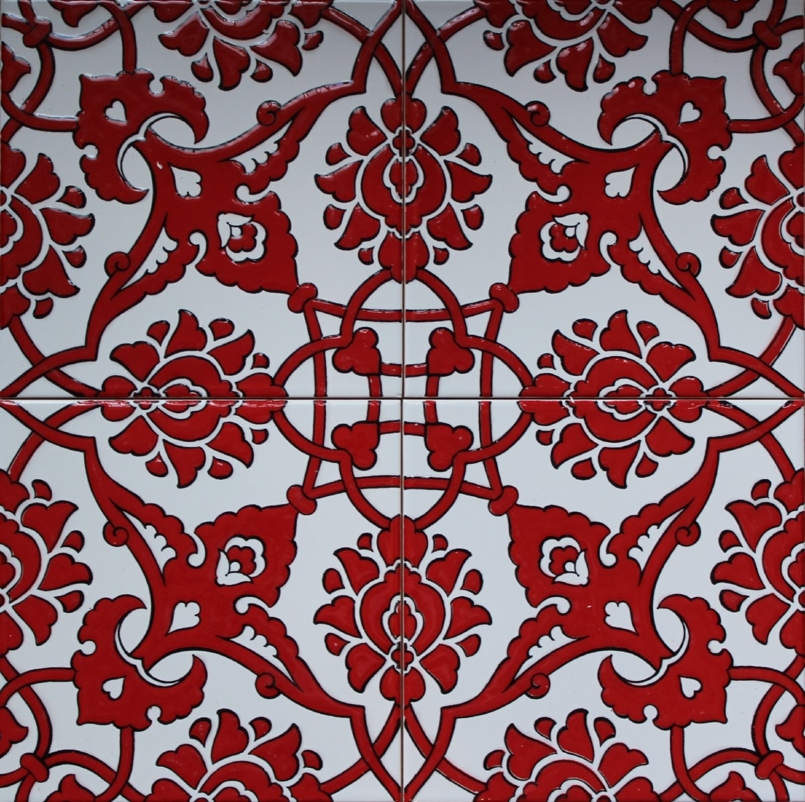 Set of 20 Red 8″x8″ Turkish Raised Iznik Carnation Floral Pattern Ceramic Tile