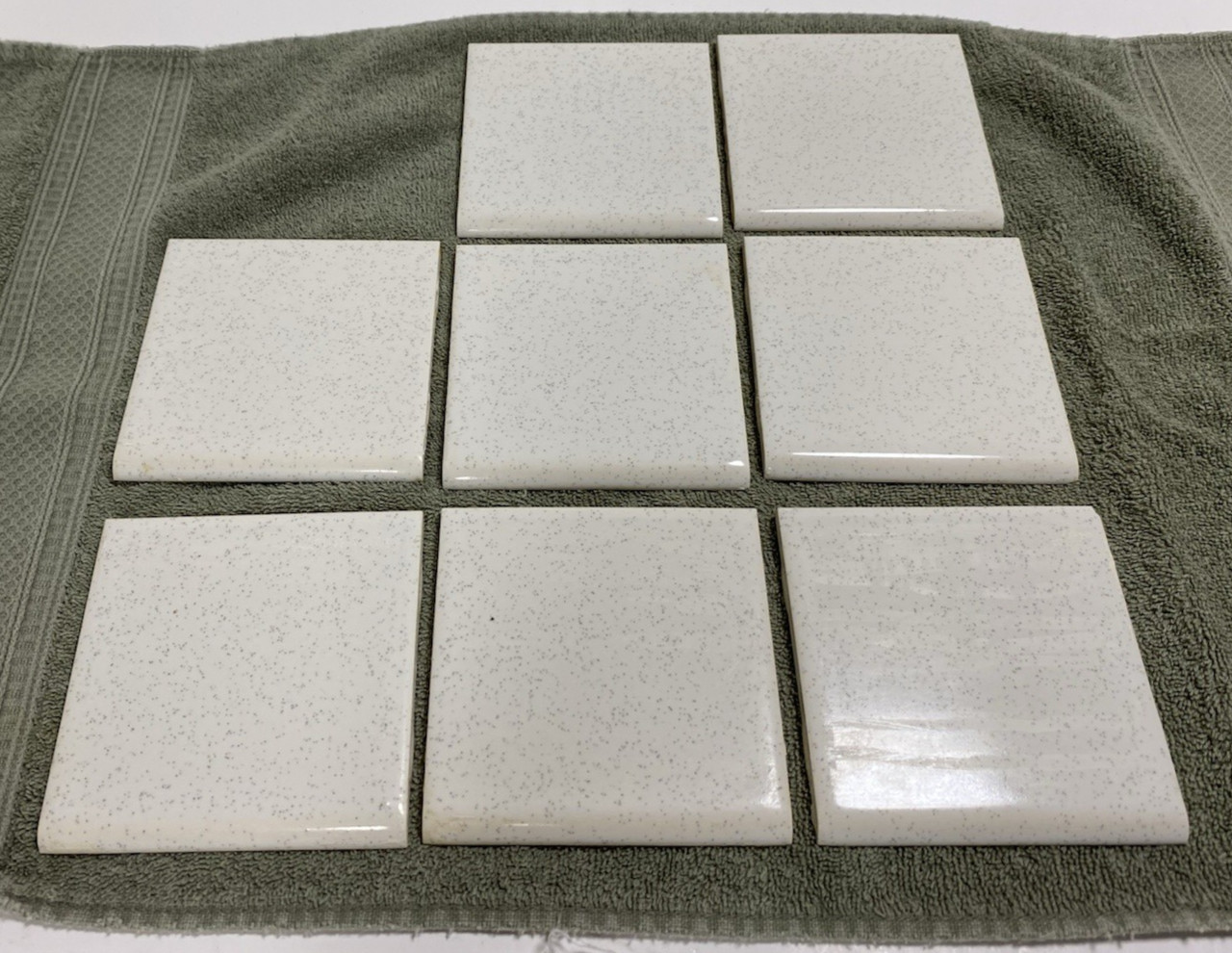 8 – Vintage (1950-60s) White Speckled Ceramic Tile – Bullnose (4.25×4.25)